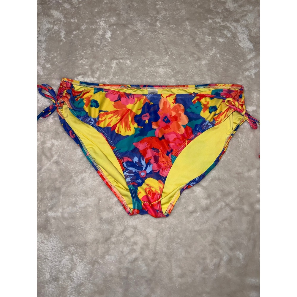 Ocean Blues Tropical Floral Side Tie Bikini Bottoms Multicolor L